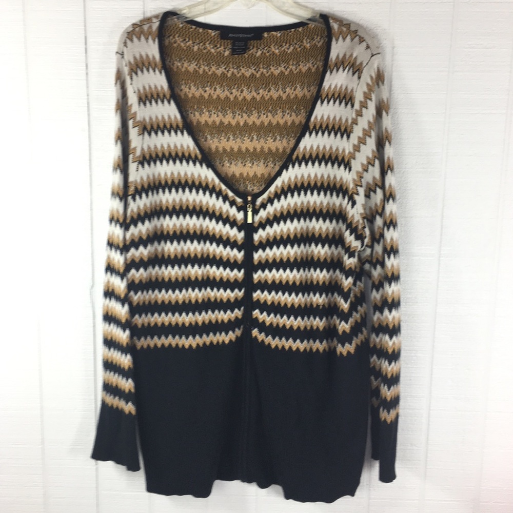 Ashley Stewart Zip Front Scoop Sweater Chevron